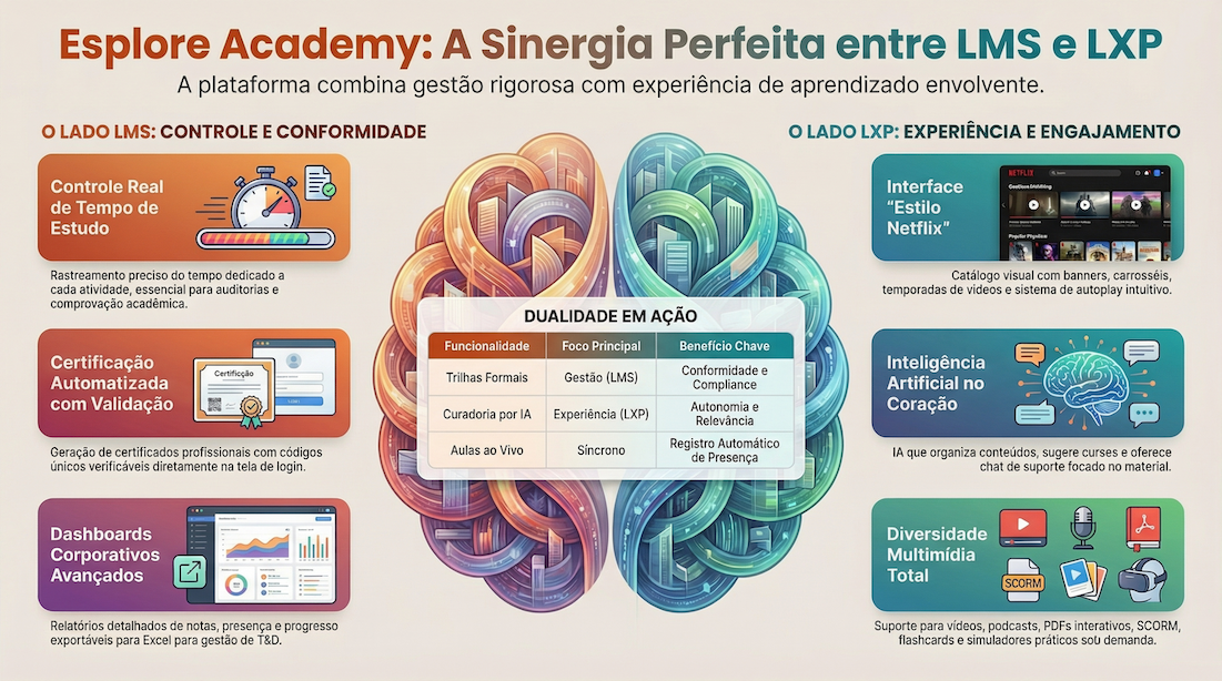 Infográfico Esplore Academy em tela cheia